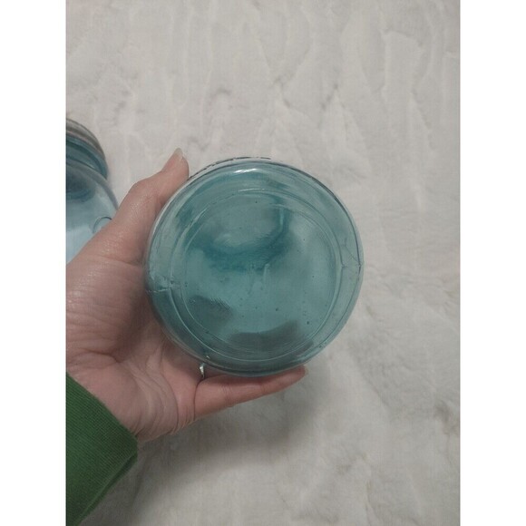 Vintage Blue Glass Ball Mason Jar Extended A Bubbles One Zinc Lid 2 Jars - Picture 7 of 13